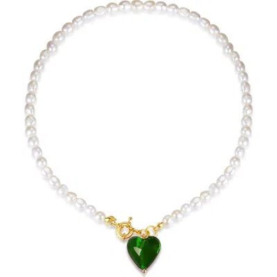 CLASSICHARMS CLASSICHARMS ESMÉE GLAZE HEART PENDANT BAROQUE PEARL NECKLACE