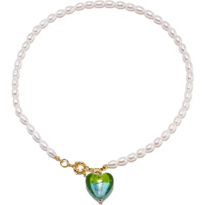 Classicharms Esmée Glaze Heart Pendant Baroque Pearl Necklace In Green
