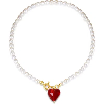 CLASSICHARMS CLASSICHARMS ESMÉE GLAZE HEART PENDANT BAROQUE PEARL NECKLACE