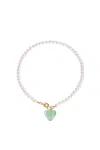 Classicharms Esmée Lime Green Glaze Heart Pendant Pearl Necklace In Multi