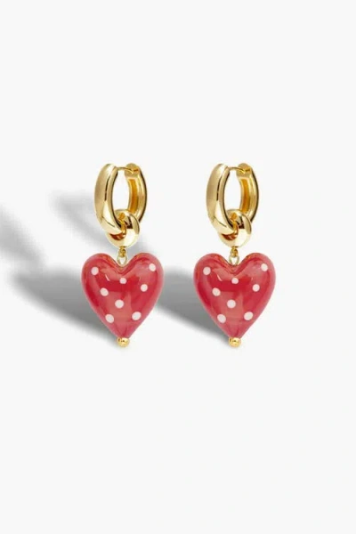 Classicharms Esmée Red Dot Murano Heart Drop Earrings In Gold