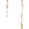 Classicharms Freshwater Baroque Pearl Asymmetrical Molten Drop Earrings In Gold