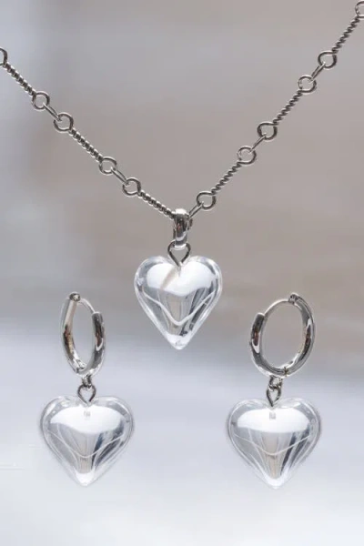 CLASSICHARMS CLASSICHARMS FROST HEART NECKLACE AND EARRINGS SET