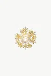 Classicharms Gold Pavé And Pearl Snowflake Brooch Necklace Set In Gold