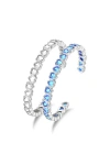 Classicharms Heart Shaped Cubic Zirconia Cuff Bracelet Set In Blue