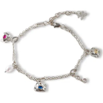 Classicharms Iris Colored Cubic Zirconia And Freshwater Pearl Charms Anklet In Metallic