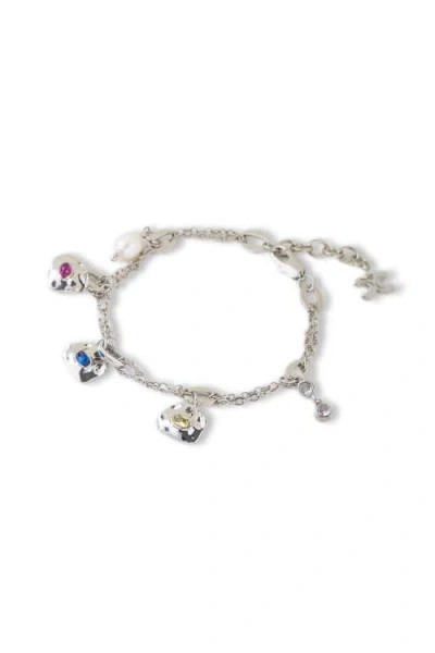 CLASSICHARMS CLASSICHARMS IRIS COLORED CUBIC ZIRCONIA AND FRESHWATER PEARL CHARMS BRACELET