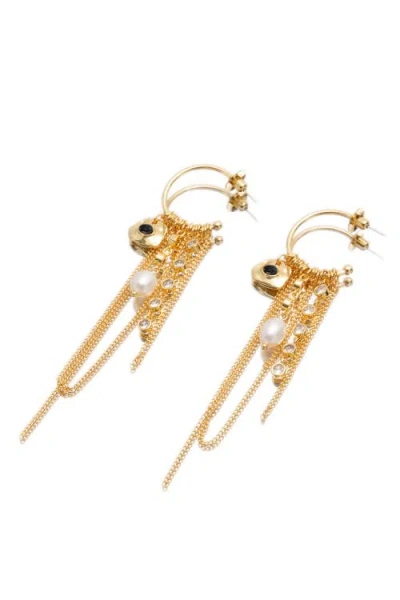 CLASSICHARMS CLASSICHARMS IRIS FRESHWATER PEARL AND CUBIC ZIRCONIA RADIANT REVERIE CASCADE HOOP EARRINGS