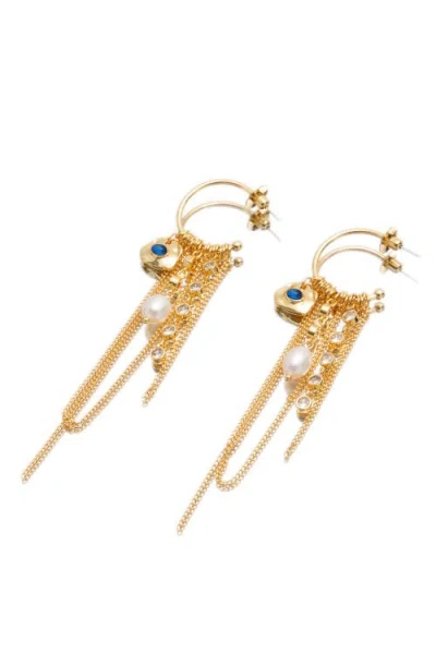 CLASSICHARMS CLASSICHARMS IRIS FRESHWATER PEARL AND CUBIC ZIRCONIA RADIANT REVERIE CASCADE HOOP EARRINGS