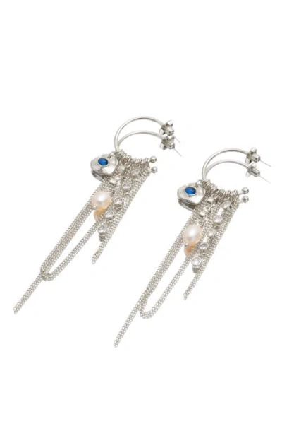 CLASSICHARMS CLASSICHARMS IRIS FRESHWATER PEARL AND CUBIC ZIRCONIA RADIANT REVERIE CASCADE HOOP EARRINGS
