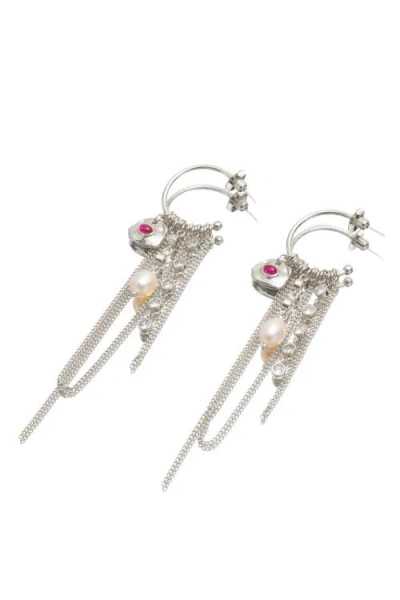 CLASSICHARMS CLASSICHARMS IRIS FRESHWATER PEARL AND CUBIC ZIRCONIA RADIANT REVERIE CASCADE HOOP EARRINGS