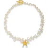 Classicharms Lila Starfish Charm Freshwater Petal Pearl Choker Necklace In Gold