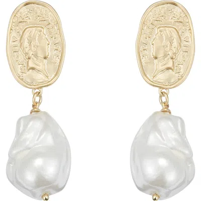 CLASSICHARMS CLASSICHARMS MATTED GOLD SCULPTED OVERSIZED BAROQUE PEARL DROP EARRINGS