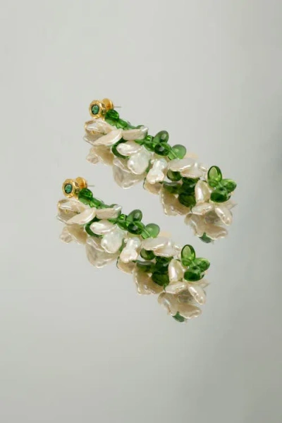 Classicharms Midori Pearl Petal & Peridot Tassel Earrings In Multi