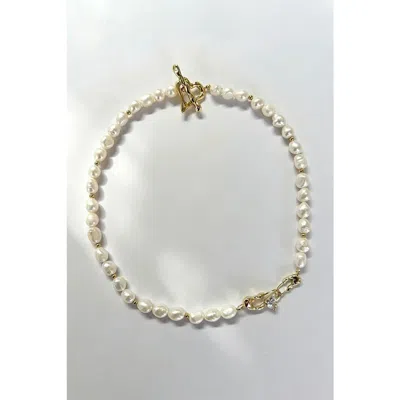 Classicharms Molten Gold Heart Pearl Necklace In White