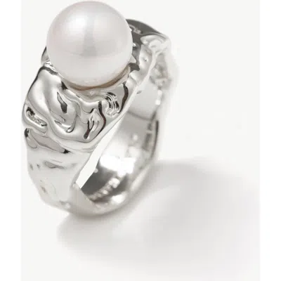 Classicharms Nora Freshwater Pearl Molten Statement Ring In Silver