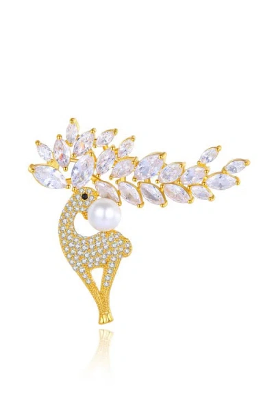 CLASSICHARMS CLASSICHARMS PAVÉ AND SHELL PEARL REINDEER MULTI WAY BROOCH PENDANT