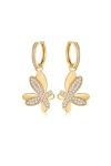 Classicharms Pavé Butterfly Dangle Drop Hoop Earrings In Brown
