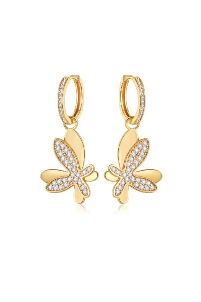 Classicharms Pavé Butterfly Dangle Drop Hoop Earrings In Brown