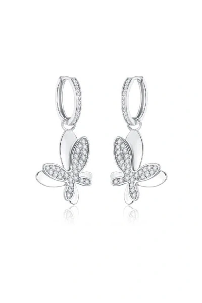CLASSICHARMS CLASSICHARMS PAVÉ BUTTERFLY DANGLE DROP HOOP EARRINGS