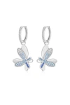 Classicharms Women's Blue / Silver Silver Gradient Blue Pavé Diamond Butterfly Dangle Drop Hoop Earrings In Metallic