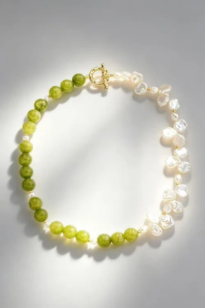 Classicharms Peridot & Petal Pearl Necklace In Green