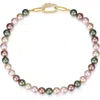 Classicharms Shell Pearl Necklace With Gem-encrusted Carabiner Lock In Brown