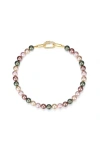 Classicharms Shell Pearl Necklace With Gem-encrusted Carabiner Lock In Gold