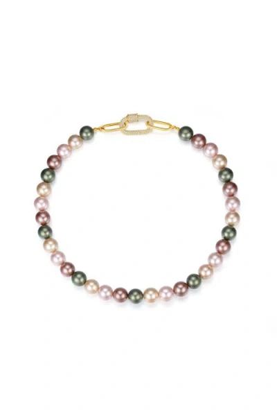 CLASSICHARMS CLASSICHARMS SHELL PEARL NECKLACE WITH GEM-ENCRUSTED CARABINER LOCK