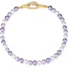 Classicharms Shell Pearl Necklace With Gem-encrusted Carabiner Lock In Purple