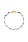 Classicharms Shell Pearl Necklace With Gem-encrusted Carabiner Lock In Purple