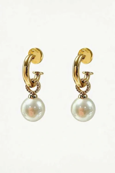 Classicharms Sia Shell Pearl Drop Hoop Earrings In Gold