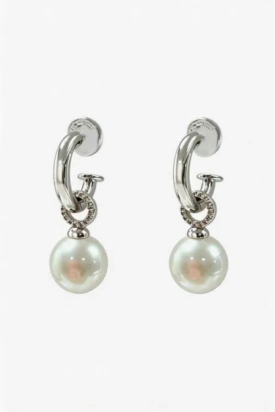 Classicharms Sia Shell Pearl Drop Hoop Earrings In Silver