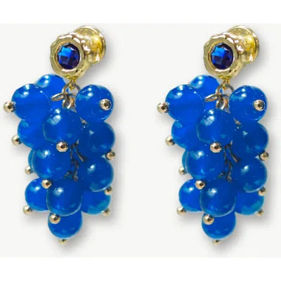Classicharms Tia Cascade Cluster Royal Blue Chalcedony Bead Drop Earrings