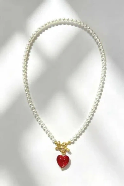 Classicharms Valentina Murano Glass Heart Pendant Pearl Necklace In Multi