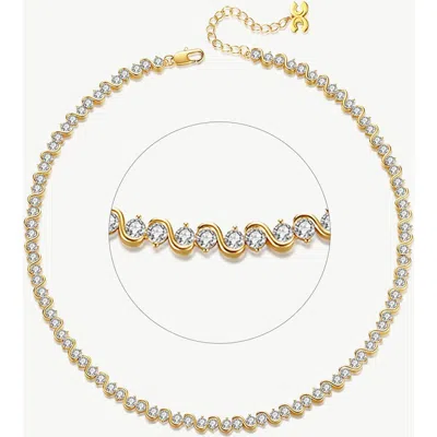 Classicharms Wave Cubic Zirconia Tennis Choker Necklace In Gold