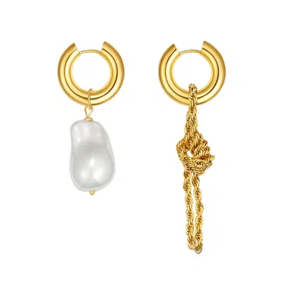 Classicharms Unique Asymmetrical Gold Rope Chain Baroque Pearl Drop Earrings