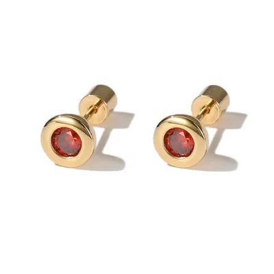 Classicharms Aurora Gold Bezel Set Ruby Red Solitaire Stud Earrings