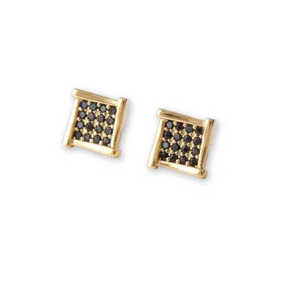 Classicharms Women's Black / Gold Atlas Onyx Square Stud Earrings