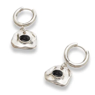 Classicharms Women's Black / Silver Aria Silver Gemstone Hoop Drop Earrings-noir Black