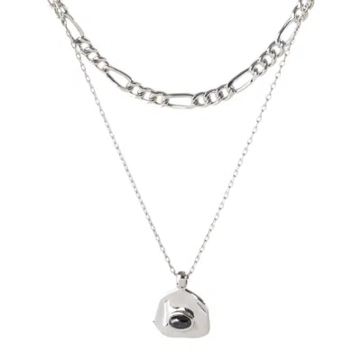 Classicharms Women's Black / Silver Aria Silver Gemstone Pendant Necklace Layer Set-noir Black