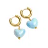 CLASSICHARMS WOMEN'S BLUE CERAMIC HEART DANGLE EARRINGS