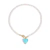 Classicharms Women's Blue Esmée Aquamarine Glaze Heart Pendant Pearl Necklace