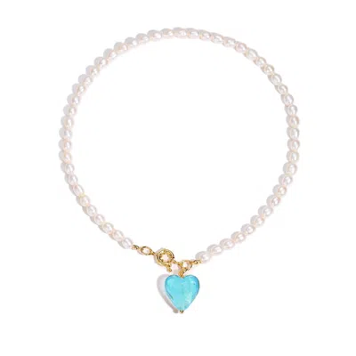 Classicharms Women's Blue Esmée Aquamarine Glaze Heart Pendant Pearl Necklace