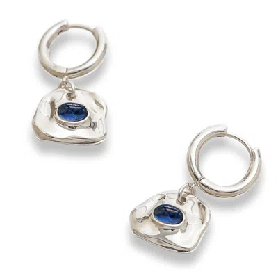 Classicharms Women's Blue / Silver Aria Silver Gemstone Hoop Drop Earrings-royal Blue