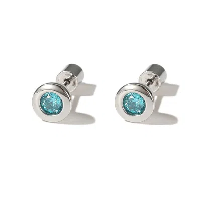 Classicharms Women's Blue / Silver Aurora Silver Bezel Set Aquamarine Blue Solitaire Stud Earrings