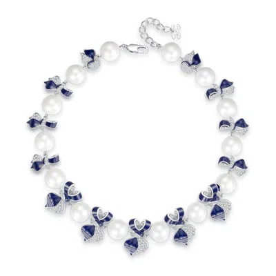 Classicharms Blue Enamel Butterfly Necklace In Blue/white