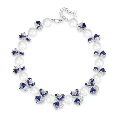Classicharms Blue Enamel Butterfly Necklace In Silver