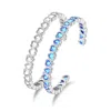 Classicharms Silver Heart Shaped Zirconia Bangle Bracelet Set In Blue/white/silver