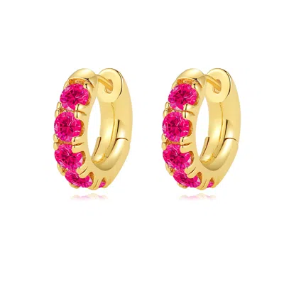 Classicharms Daniela Gold Huggie Hoop Fuchsia Pink Zirconia Earrings